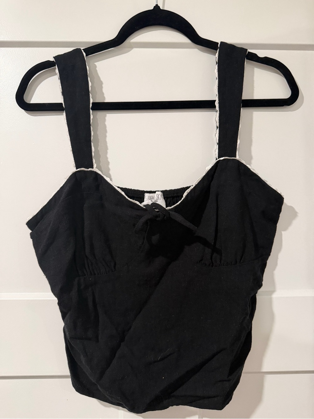 Sienna Sky Black Lace-Trim Tie-Front Bandeau Top